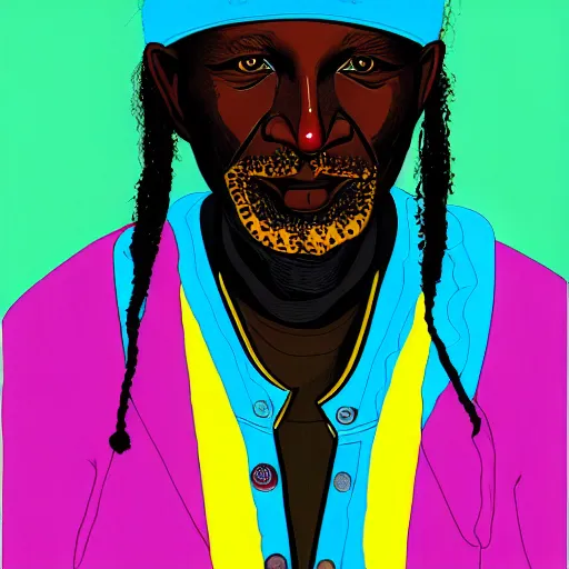 Image similar to portrait of alpha blondy by michael deforge, very detailed, 4 k