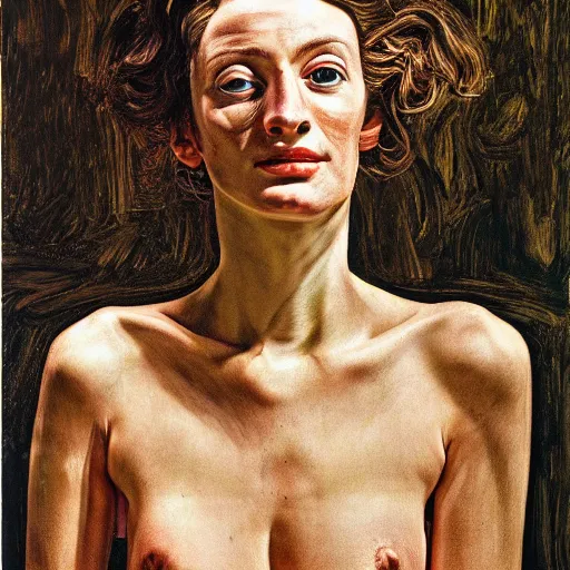 Image similar to high quality high detail painting by lucian freud, hd, exaggerated portrait of a beauty queen, photorealistic lighting