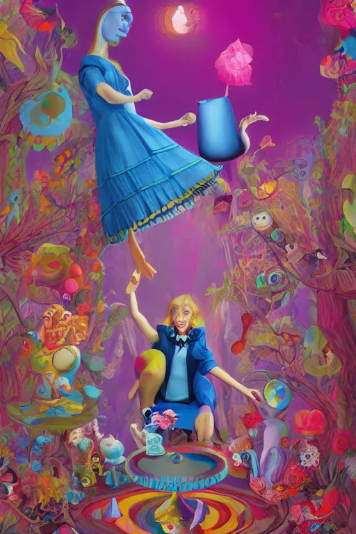 Prompt: Surrealist psychedelic award winning and iconic alice in wonderland book cover trending on artstation, artstationHD, artstationHQ, 4k, 8k