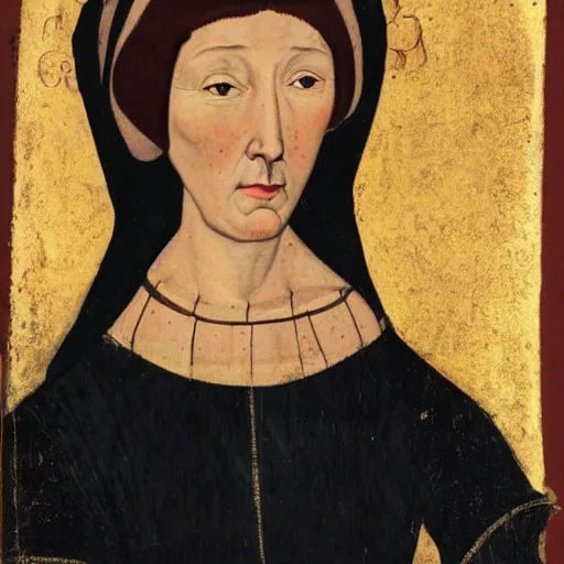 Image similar to portrait of a medieval woman with dark red hair, high cheekbones and fair skin