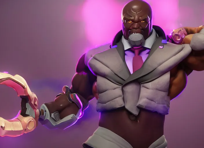 Image similar to doomfist, pink blazer, overwatch game, digital art, high detailed, artstation, octane render