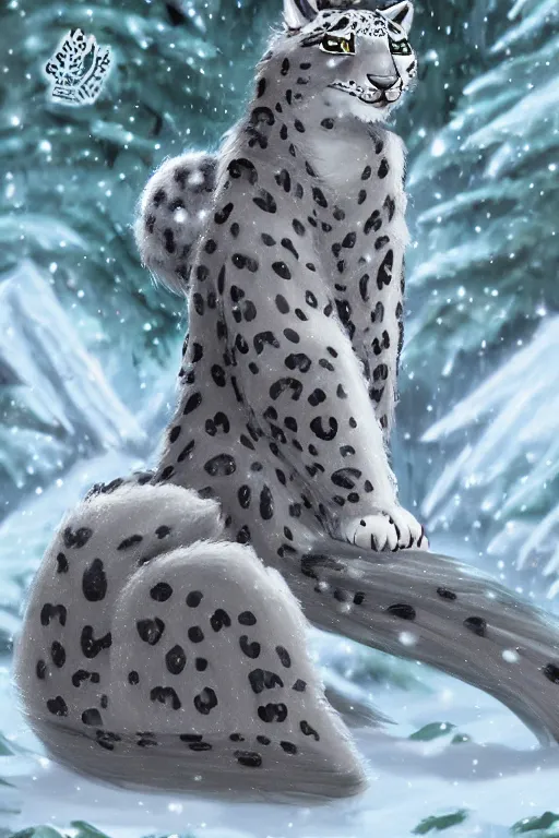 Image similar to a pretty medieval anthropomorphic snow leopard with a fluffy tail in the forest, comic art, trending on furaffinity, cartoon, kawaii, backlighting, furry art!!!, radiant light, bokeh, trending on artstation, digital art