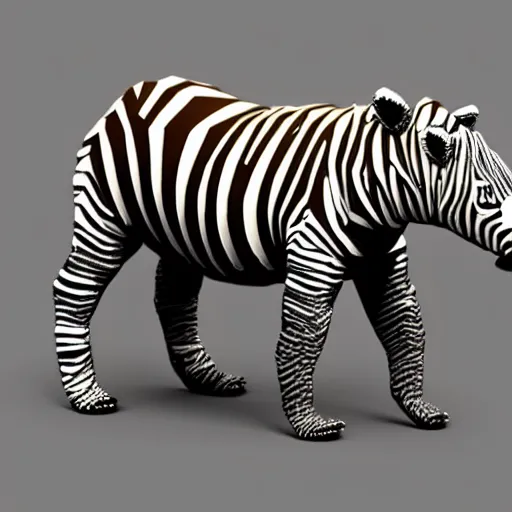 Prompt: low poly render, bear zebra