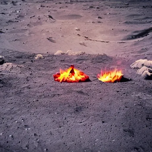 Prompt: photo of a family of fries making a campfire on the moon