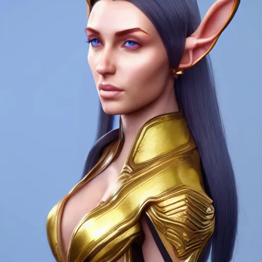 Prompt: portrait of a beautiful female high elf with tan skin, 3 d octane render trending on art station 4 k