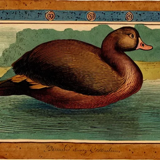 Prompt: 1 8 th century atlas of a carnivorous duck