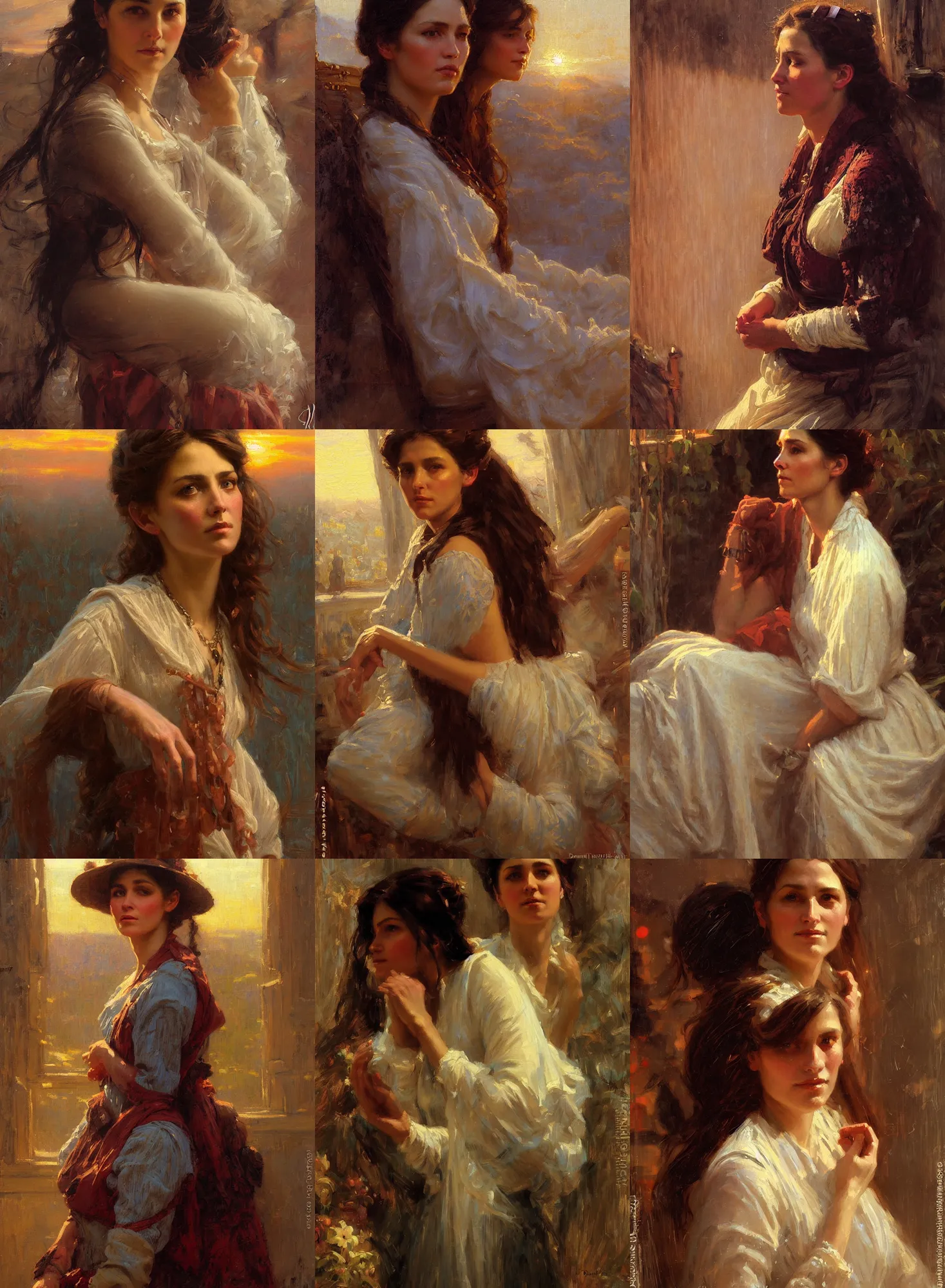 Prompt: fantasy close up portrait of philipinian woman in victorian interior. clouds and sunset light. painting by Darrel K Sweet. Daniel F Gerhartz. Jeremy Lipkin. Hildebrandt Brothers.