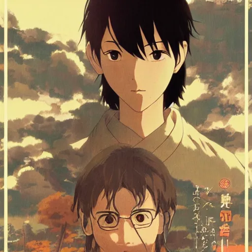 Image similar to film still long beard, gloomy look, art by Dice Tsutsumi, Makoto Shinkai, Studio Ghibli, playstation 2 printed game poster cover, cover art, poster, poster!!!