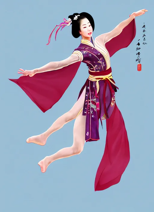 Prompt: full body portrait of a dancer throwing silk belts, feet, barefoot, full body, tanned, vivacious, extremely beautiful, hanfu, chinese ribbon dance, wide ribbons, silk belt, wuxia, martial arts, ming dynasty, detailed, realistic face, anatomically accurate, fantasy illustration, dnd, artstation, wlop.