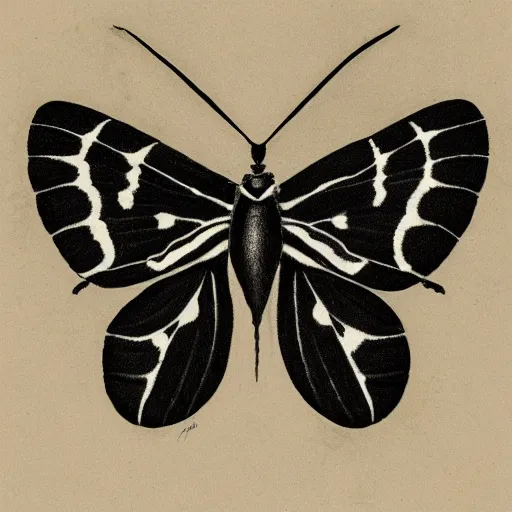 Image similar to moth, black and white, botanical illustration