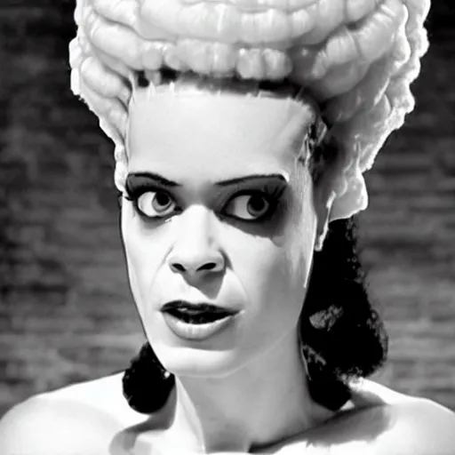 Image similar to bride of frankenstein in a john hughes movie