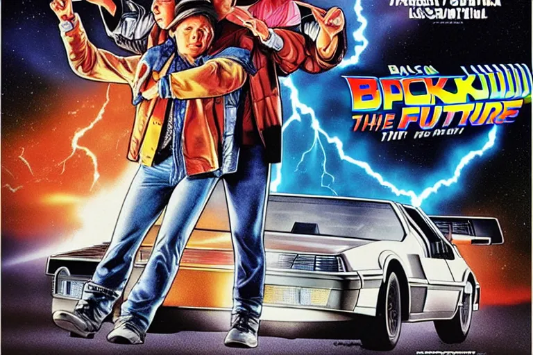 Prompt: the movie poster of Back to the future, Uncropped, highly detailed