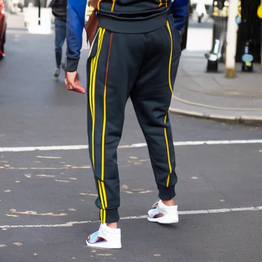 Image similar to skinny mixed race man wearing a tracksuit with trousers are half way down in london