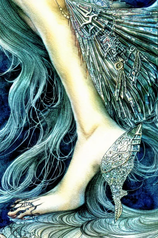 Image similar to closeup foot shot of cinderella crystal slipper, fantasy art, trending on artstation, sleeping beauty fairytale, art by luis royo and walter crane and kay nielsen, watercolor illustration,