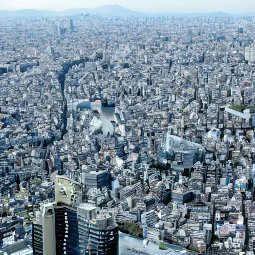 Prompt: aereal view of a giant kaiju in tokyo