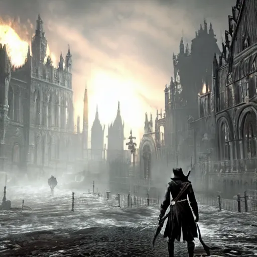 Image similar to bloodborne with nintendo 6 4 graphics