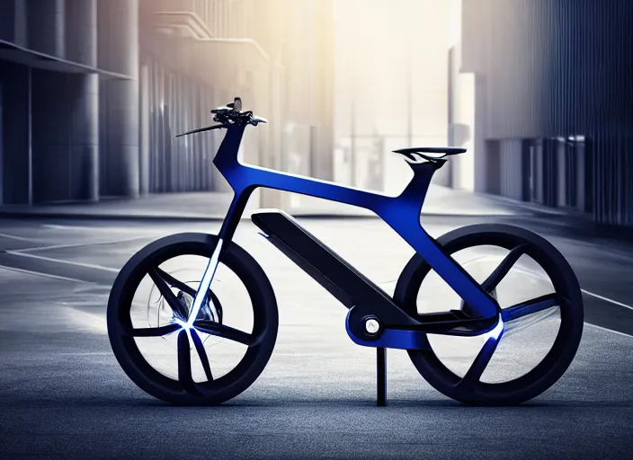 Image similar to futuristic electric bike ( designed by porsche ), xf iq 4, 1 5 0 mp, 5 0 mm, f / 1. 2, iso 2 0 0, 1 / 1 6 0 s, natural light, octane render, adobe lightroom, rule of thirds, symmetrical balance, depth layering, polarizing filter, sense of depth, ai enhanced