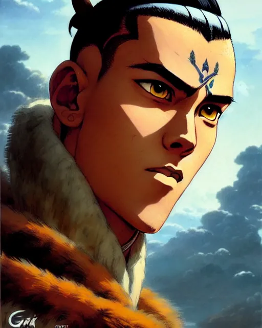 Prompt: sokka from avatar the last airbender, character portrait, portrait, close up, concept art, intricate details, highly detailed by greg rutkowski, michael whelan and gustave dore