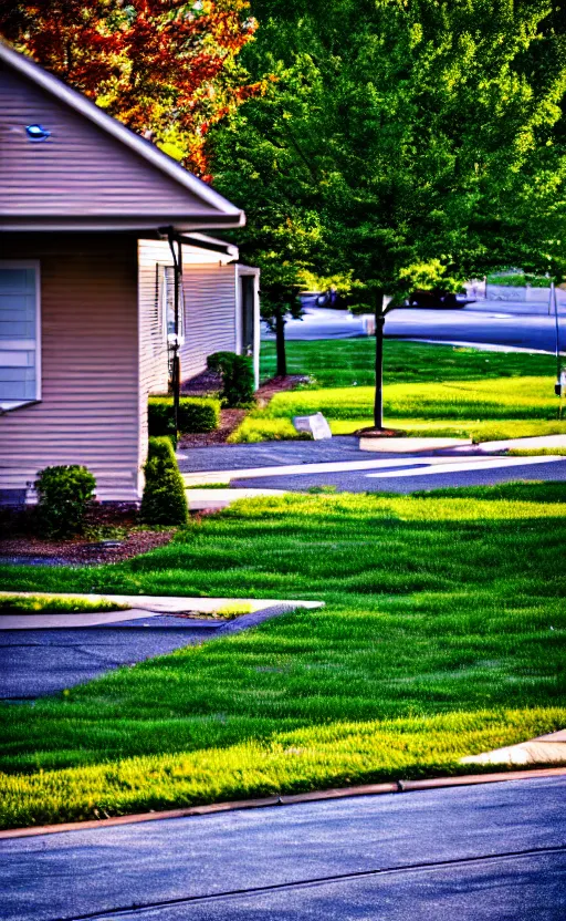 Prompt: a liminal middle class American suburb, glitches, motion blur, lens blur, clean, empty, depth of field, no filter