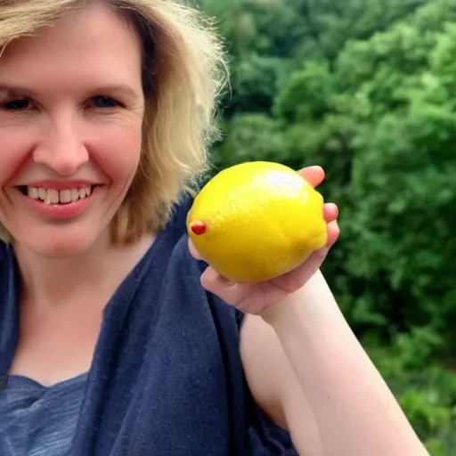 Image similar to Julia Davis holding a lemon