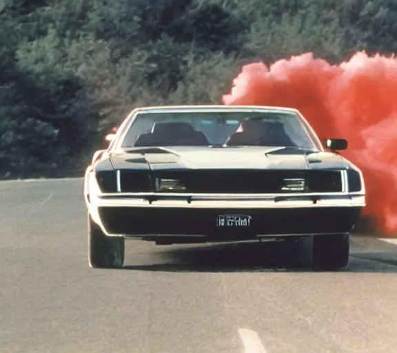 Image similar to a close - up, color cinema film still of knight rider kitt leaping over a jump, action cinematic.