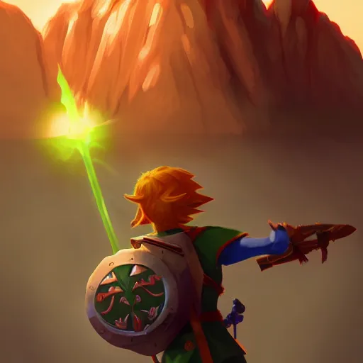 Prompt: upper body illustration of link from zelda in his god form, mattepainting concept blizzard pixar maya engine on stylized background splash comics global illumination lighting artstation, sharp focus, lois van baarle, ilya kuvshinov, rossdraws