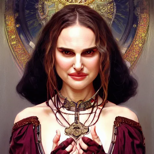 Prompt: anger hell evil smile, natalie portman and whoopie goldberg, intricate, elegant, highly detailed, digital painting, artstation, concept art, smooth, sharp focus, illustration, art by artgerm and greg rutkowski and alphonse mucha and william - adolphe bouguereau