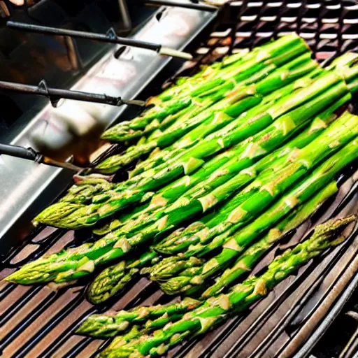 Prompt: A dragon made out of asparagus flying towards a grill that looks like a castle sunset anime colorful