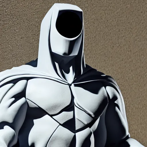 Image similar to a close up photo of a highly detailed statue of Moon Knight from Marvel, 8K, Cinematic,