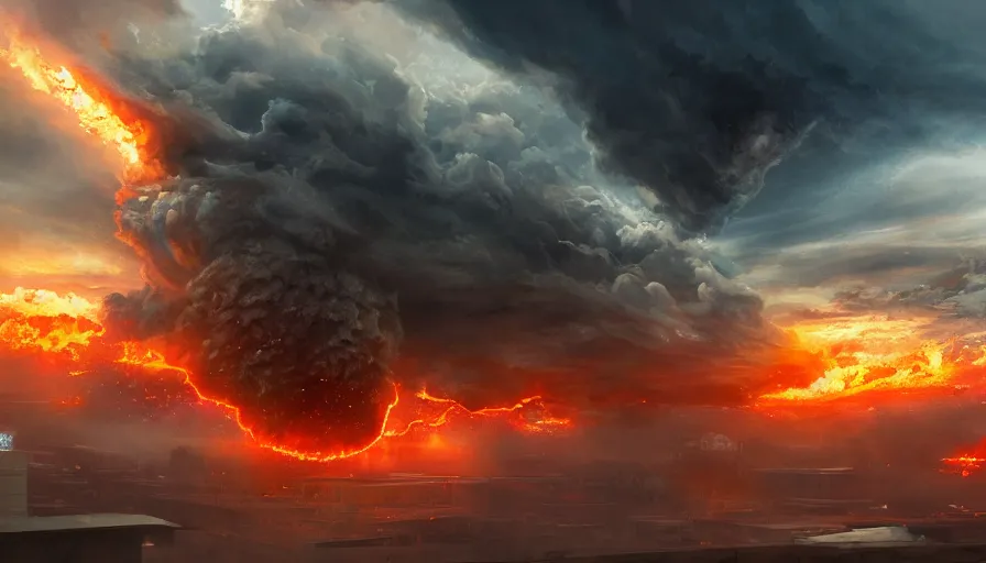 Image similar to washington dc destroyed by nuclear explosion, nuclear clouds, hyperdetailed, artstation, cgsociety, 8 k