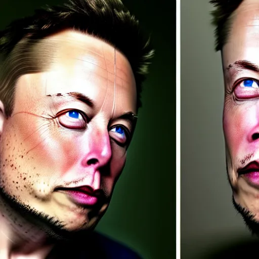 Prompt: elon musk in viking portrait tattooed face blue eyes side profile close up