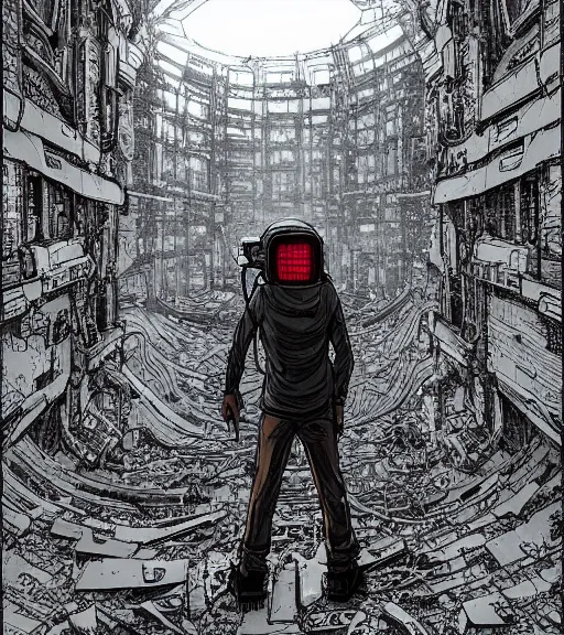 Prompt: a cyberpunk mole man explores alien ruins, techwear, Industrial Scifi, detailed illustration, character portrait, by Martin Grip and Moebius