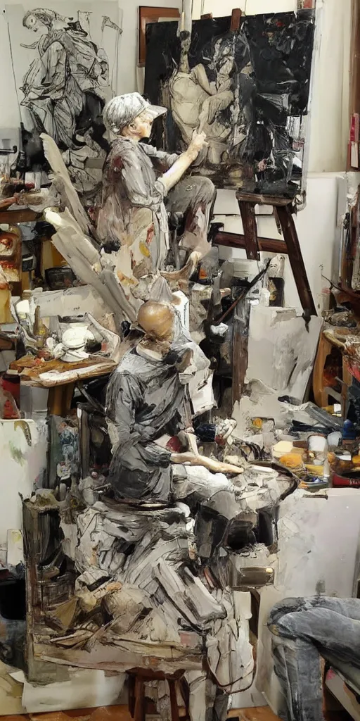 Prompt: oil painting scene from the sculptor's studio by kim jung gi