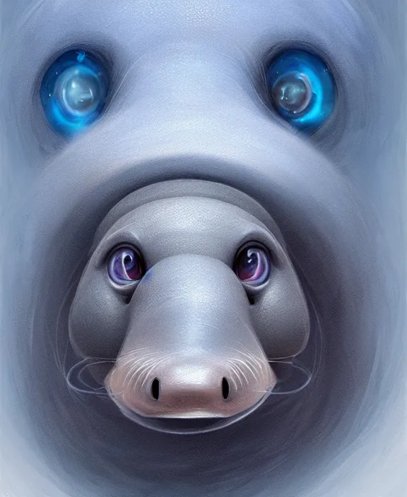 Prompt: cute platypus smiling, perfect face, symmetrical eyes, blue and grey fur, cinematic, stunning, elegant, highly detailed, psychedelic, digital painting, artstation, smooth, hard focus, illustration, art by jessica rossier and and brian froud