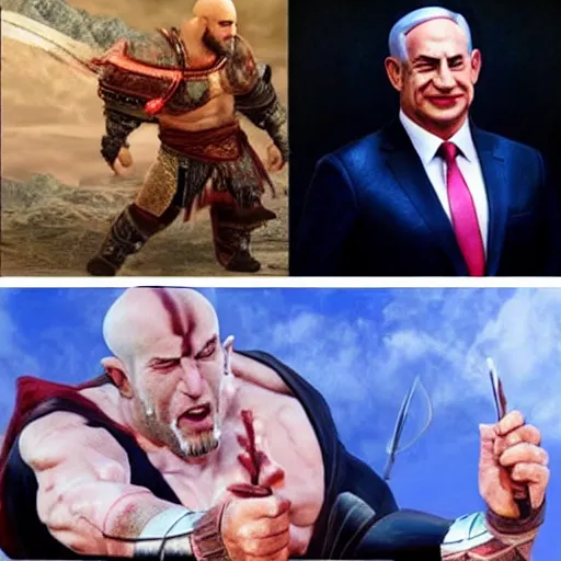 Image similar to benjamin netanyahu!!!!!! as kratos from god of war