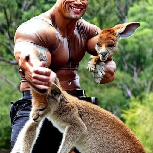 Prompt: dwayne johnson if he was a kangaroo, wearing a safari outfit