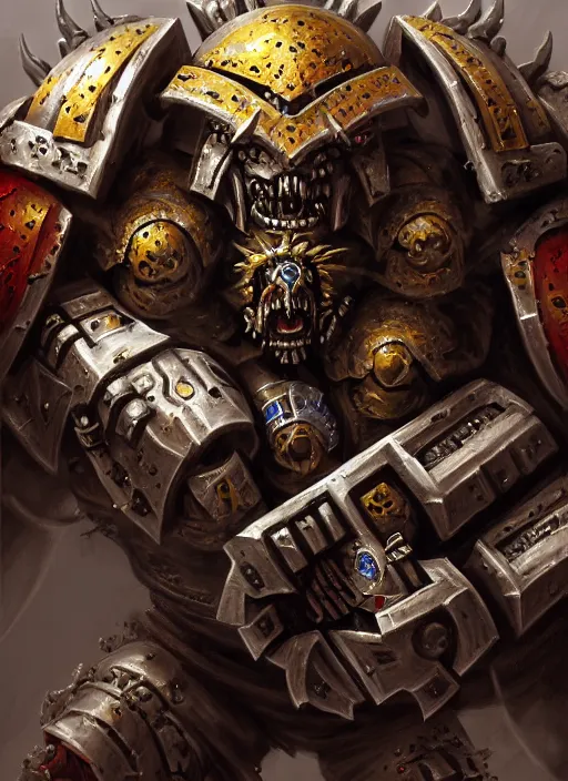 Prompt: portrait of a chaos space marine, intricate, warhammer, warhammer 4 0 k, highly detailed, digital painting, concept art, sharp focus, illustration, art by john blanche, by pedro nunez, by jaime martinez, by nacho molina