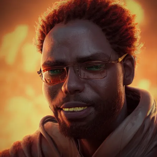 Image similar to an epic fantasy comic book style portrait painting of a black man, studio ghibli, unreal 5, hyperrealistic, octane render, dynamic lighting, intricate detail, cinematic