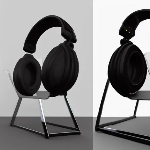 Image similar to headphone stand, futuristic, techno, cyberpunk, product design, 3 d render, 3 d concept, isometric design, fun, swag, cute