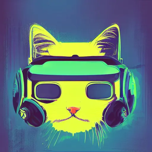 Image similar to illustration of cyberpunk cat in vr helmet, by andy warhol and by zac retz