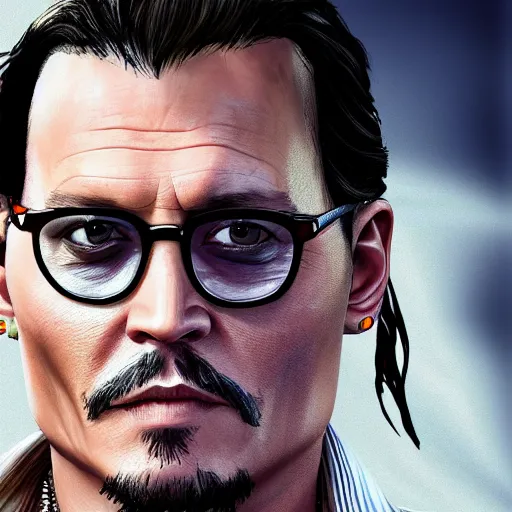 Prompt: johnny depp in gta v cover art, detailed, accurate, 4 k