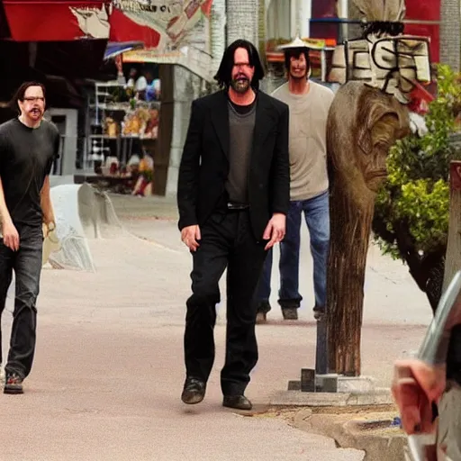 Prompt: Keanu Reeves gives commandments to the people