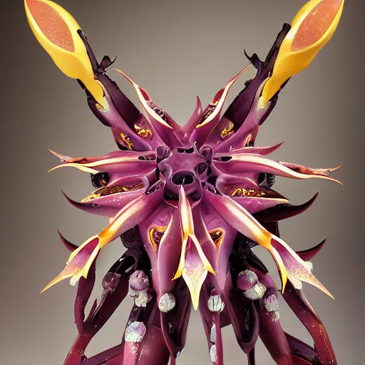 Image similar to futuristic stapelia grandiflora mecha star flower body, sepals forming helmet, floral details, stapelia grandiflora, 8 k hd resolution, barbatos gundam with floral inlay, bandai box art, star wars, makoto kobayashi, frank gehry, raymond swanland