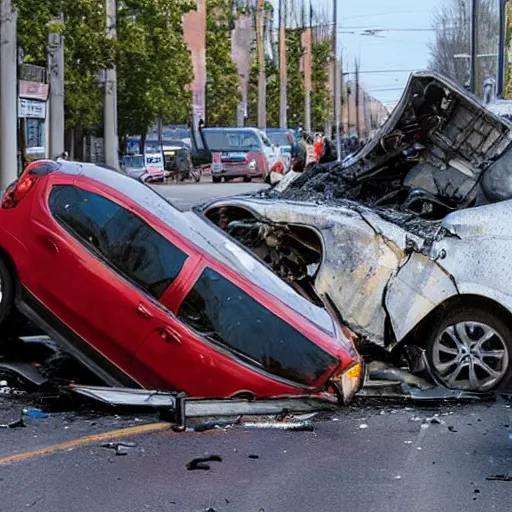 Image similar to russian car crash at major intersection with oxygen tanker exploding