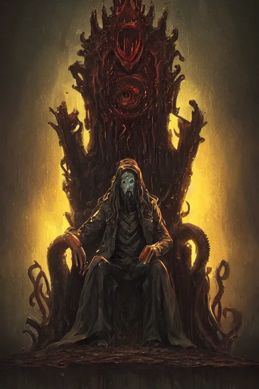 Image similar to lovecraftian king on a throne, digital art, in the style of greg rutkowski, trending on artstation