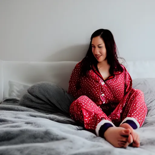 Prompt: itap of my bombshell girlfriend in her pjs and slippers