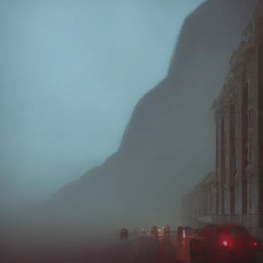 Prompt: rio de janeiro, by simon stalenhag, cinematic, award winning, intricate, mist, fog, blue light