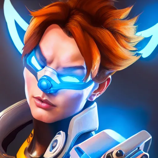 Image similar to a screenshot of arnold schwarzenegger as tracer in overwatch, portrait, fantasy, beautiful face, vivid colors, elegant, concept art, sharp focus, digital art, hyper - realistic, 4 k, unreal engine, highly detailed, hd, dramatic lighting by brom, trending on artstation