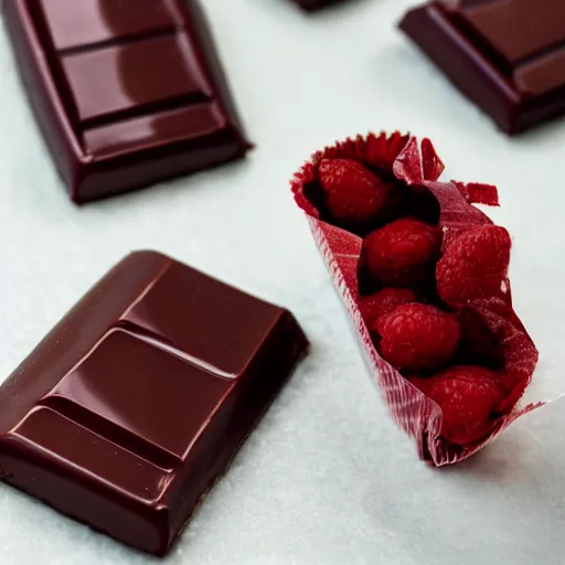 Prompt: a ghirardelli chocolate candy at a doctor\'s office getting a transfusion of raspberry filling.