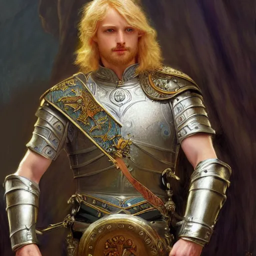 Image similar to attractive king arthur pendragon, natural lighting, path traced, high quality, very detailed digital painting, by gaston bussiere, craig miller, j. c. leyendecker